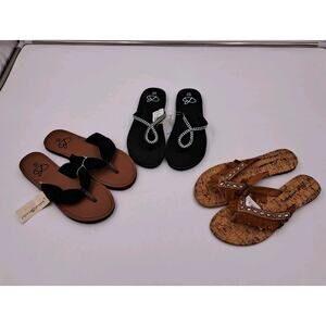 3 Pair Of Slip-on Women's 7-8 Summer Beach Sandals Camel Black Crochet Black